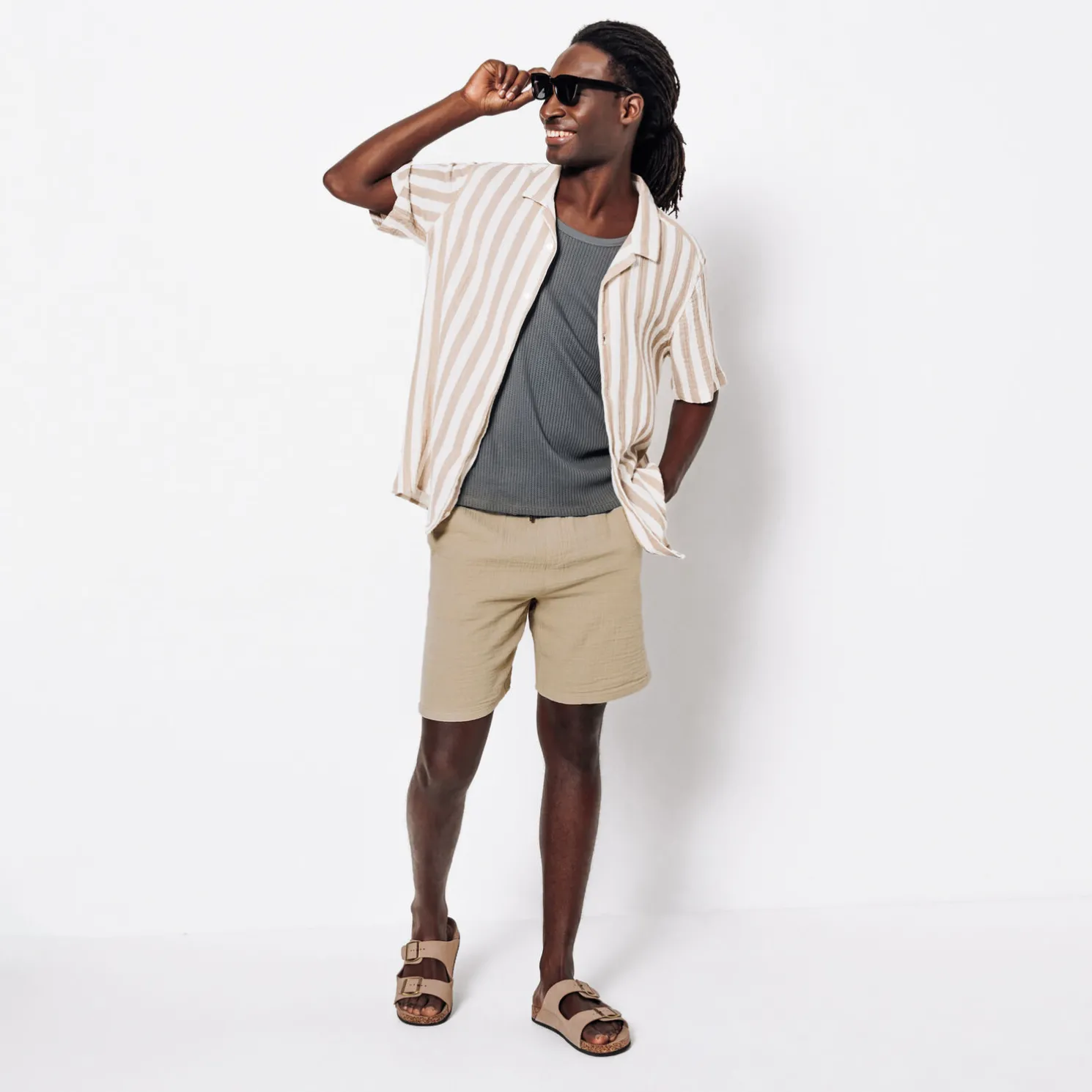 Bermuda met elastische taille in katoengaas