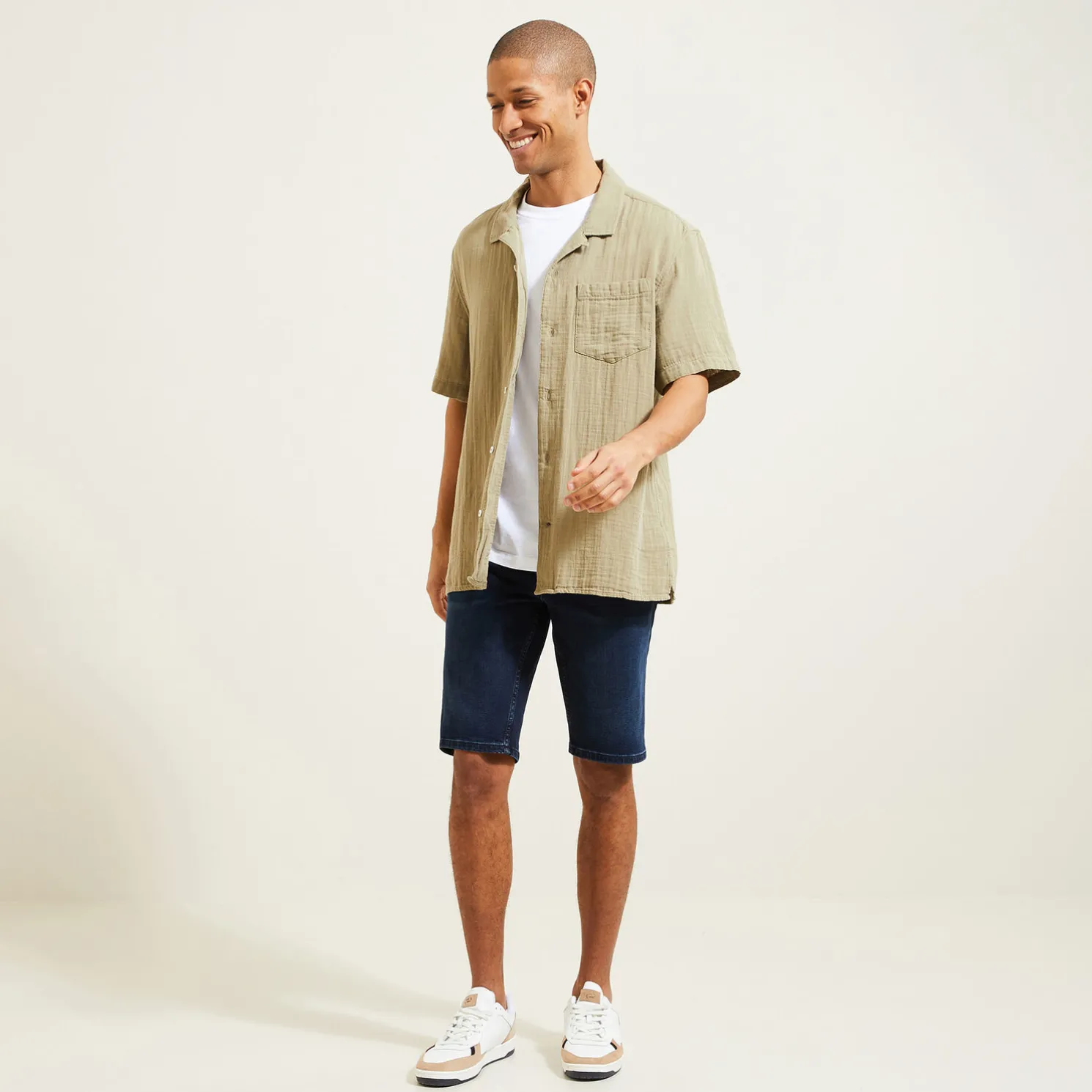 Denim bermuda in gerecycled katoen