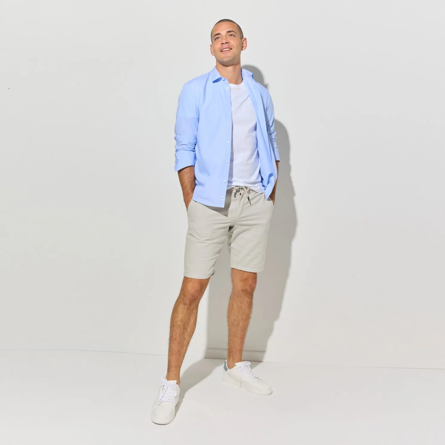 Effen bermuda in katoen en linnen