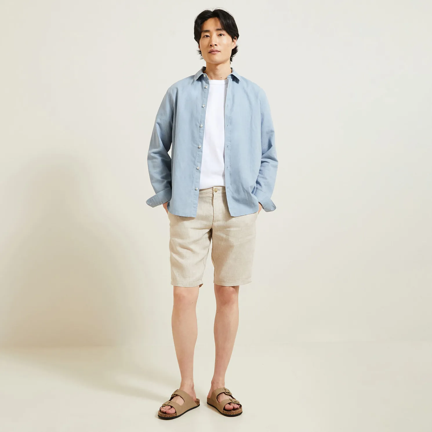 Effen chinobermuda in 100% linnen