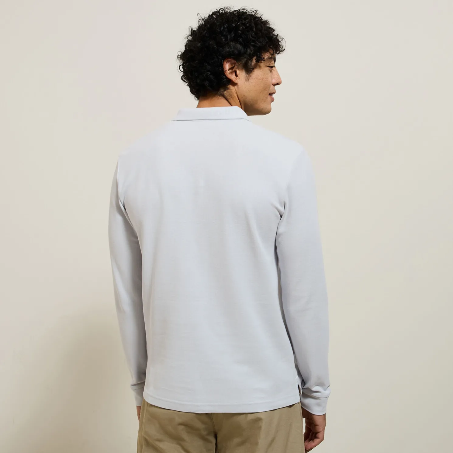 Effen polo in piquékatoen, met lange mouwen