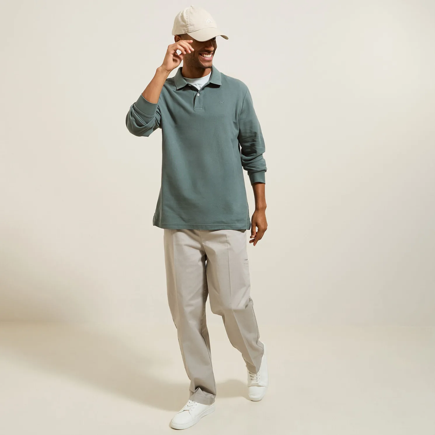 Effen polo in piquékatoen, met lange mouwen