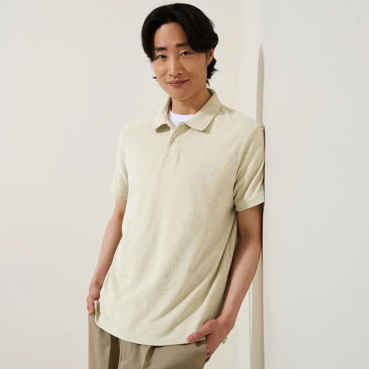 Effen relaxed polo met korte mouwen in badstof