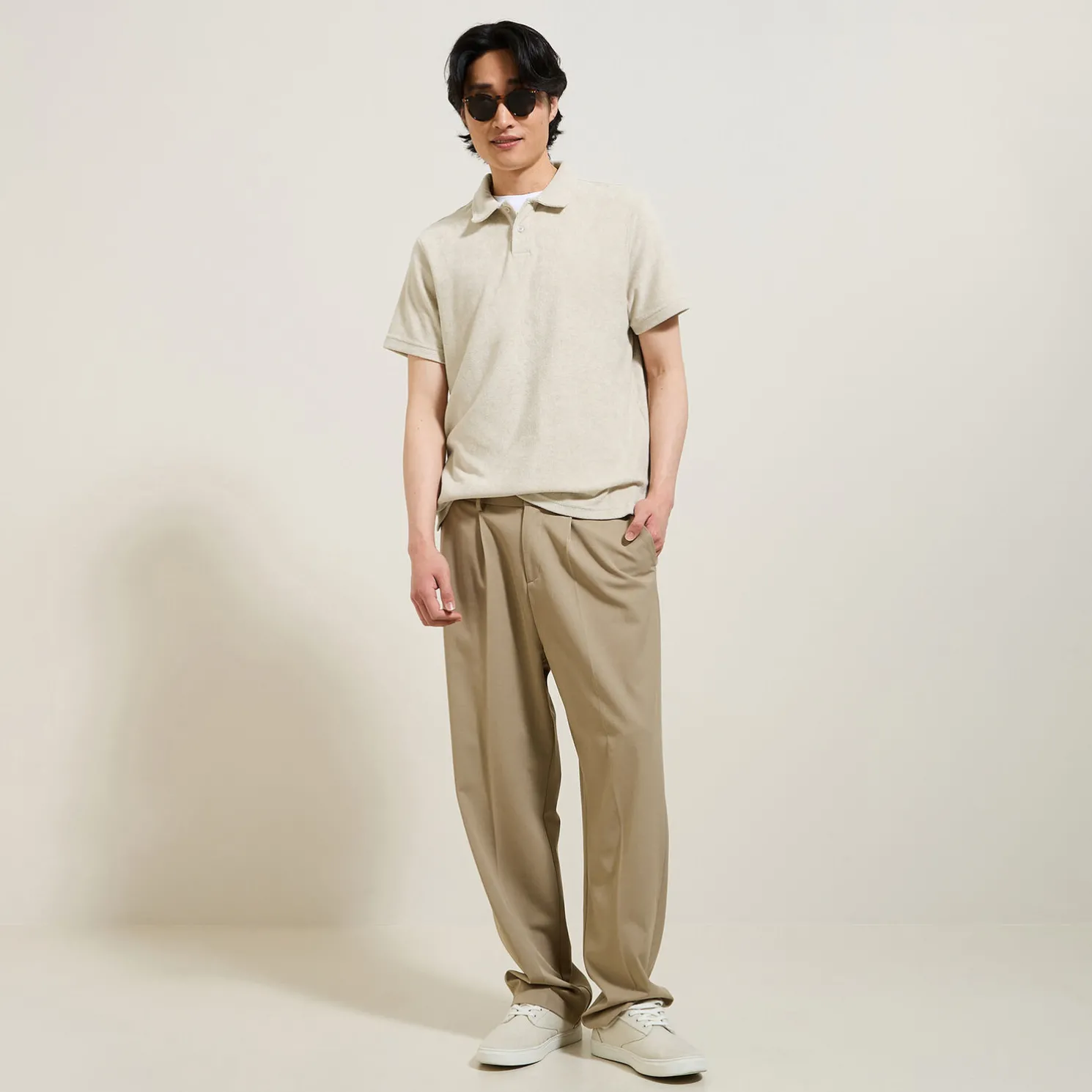 Effen relaxed polo met korte mouwen in badstof