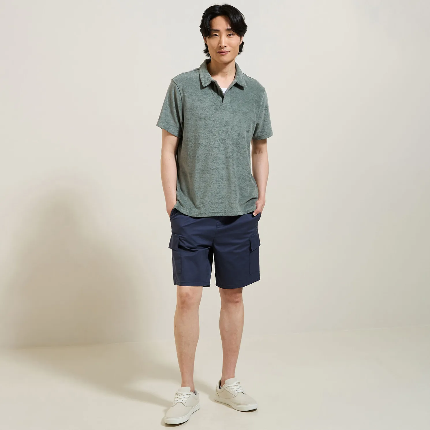 Effen relaxed polo met korte mouwen in badstof