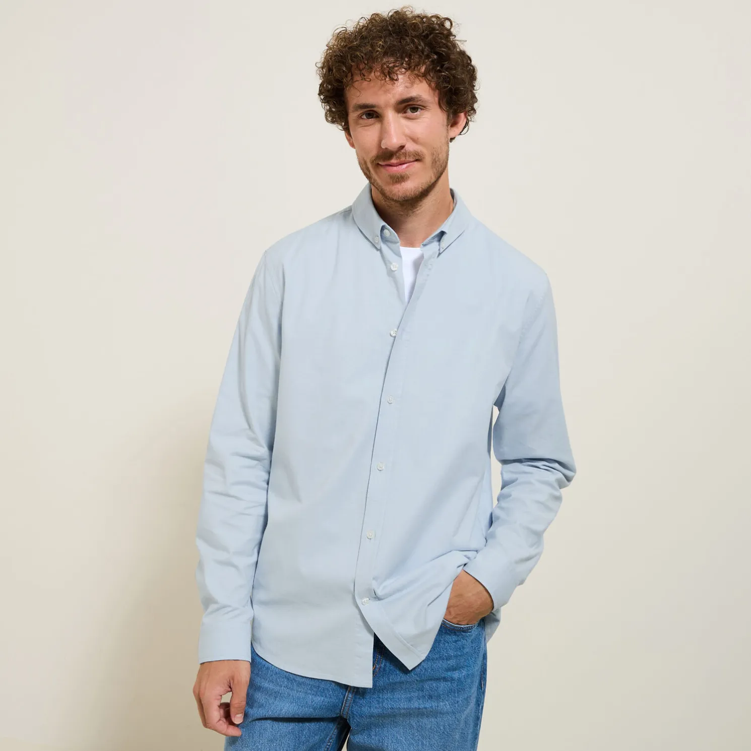 Elastaan overhemd in Oxford katoen