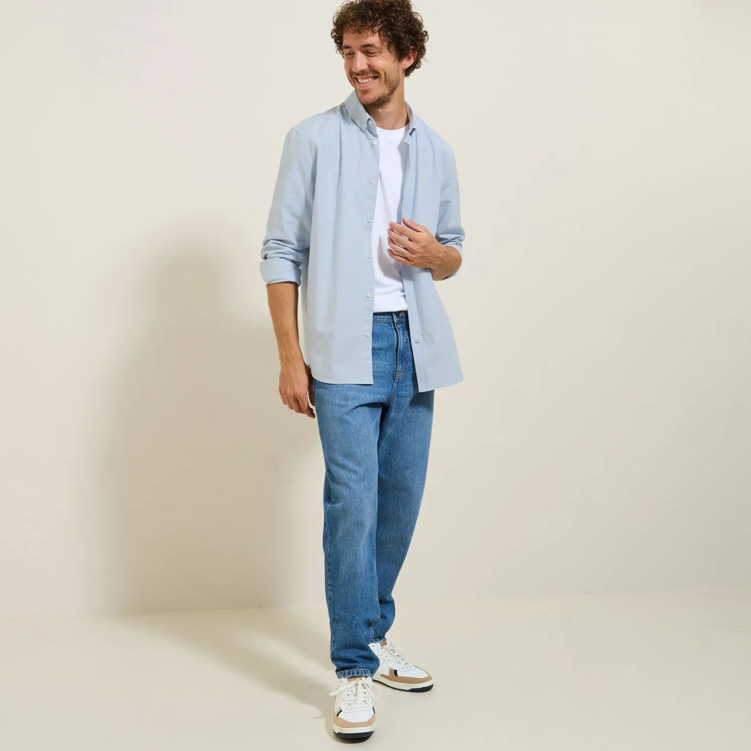 Elastaan overhemd in Oxford katoen