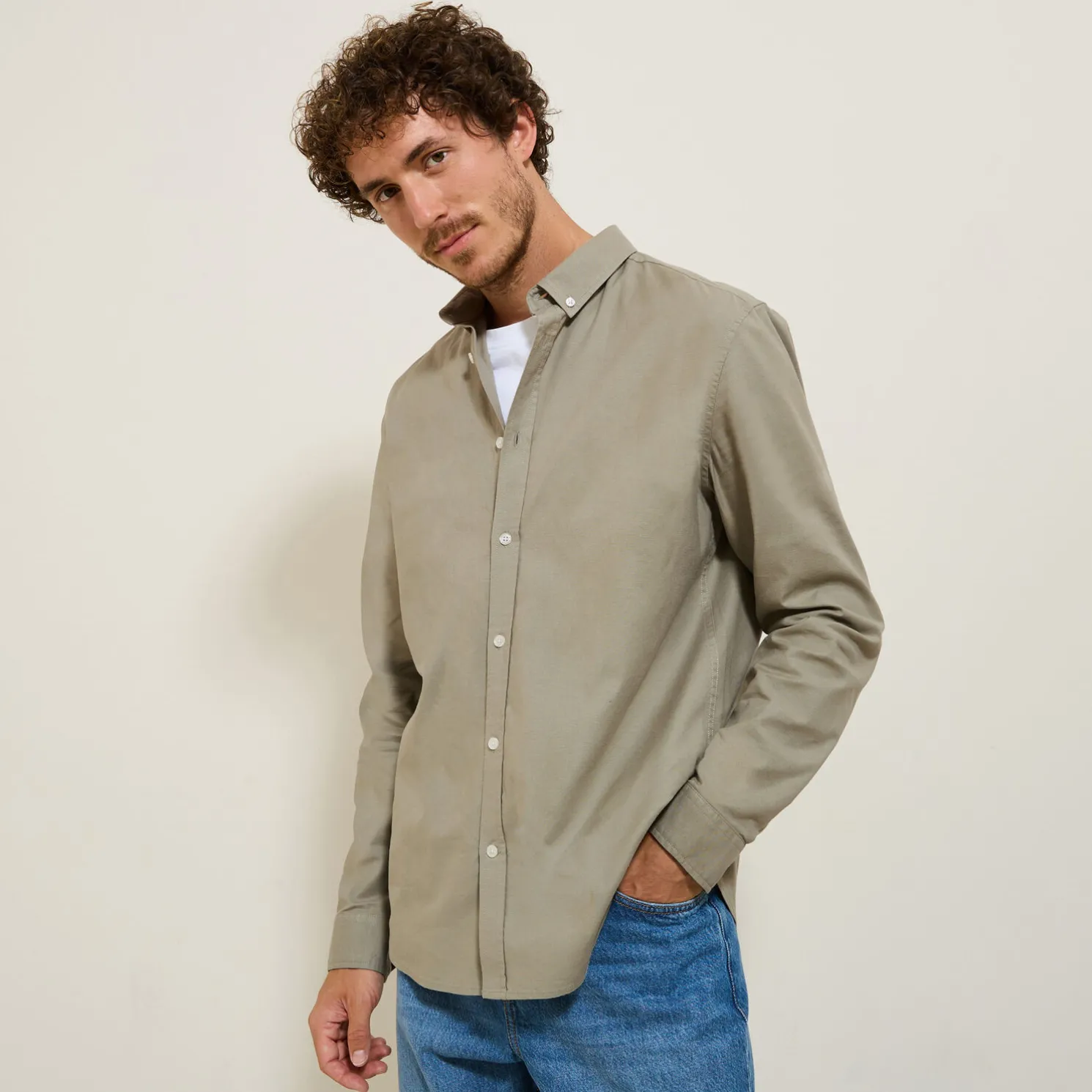 Elastaan overhemd in Oxford katoen