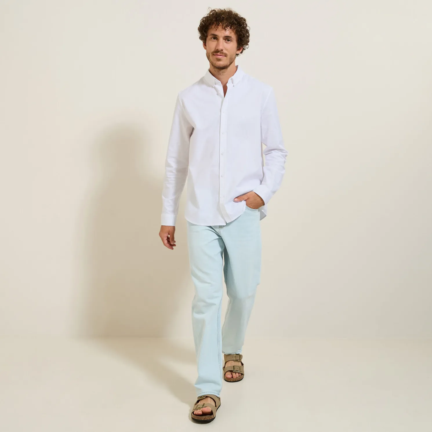 Elastaan overhemd in Oxford katoen