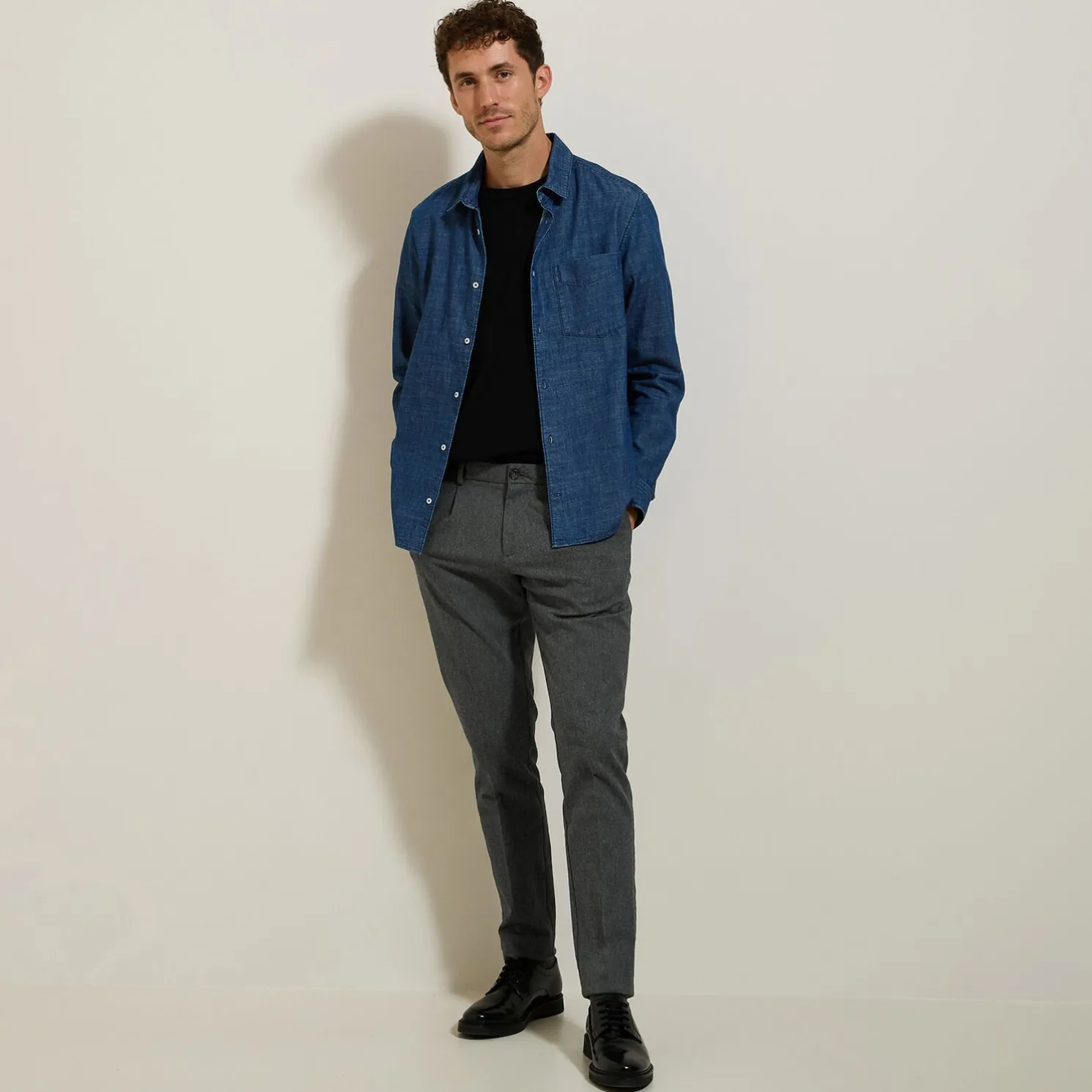 Flanellen chinobroek met plooien