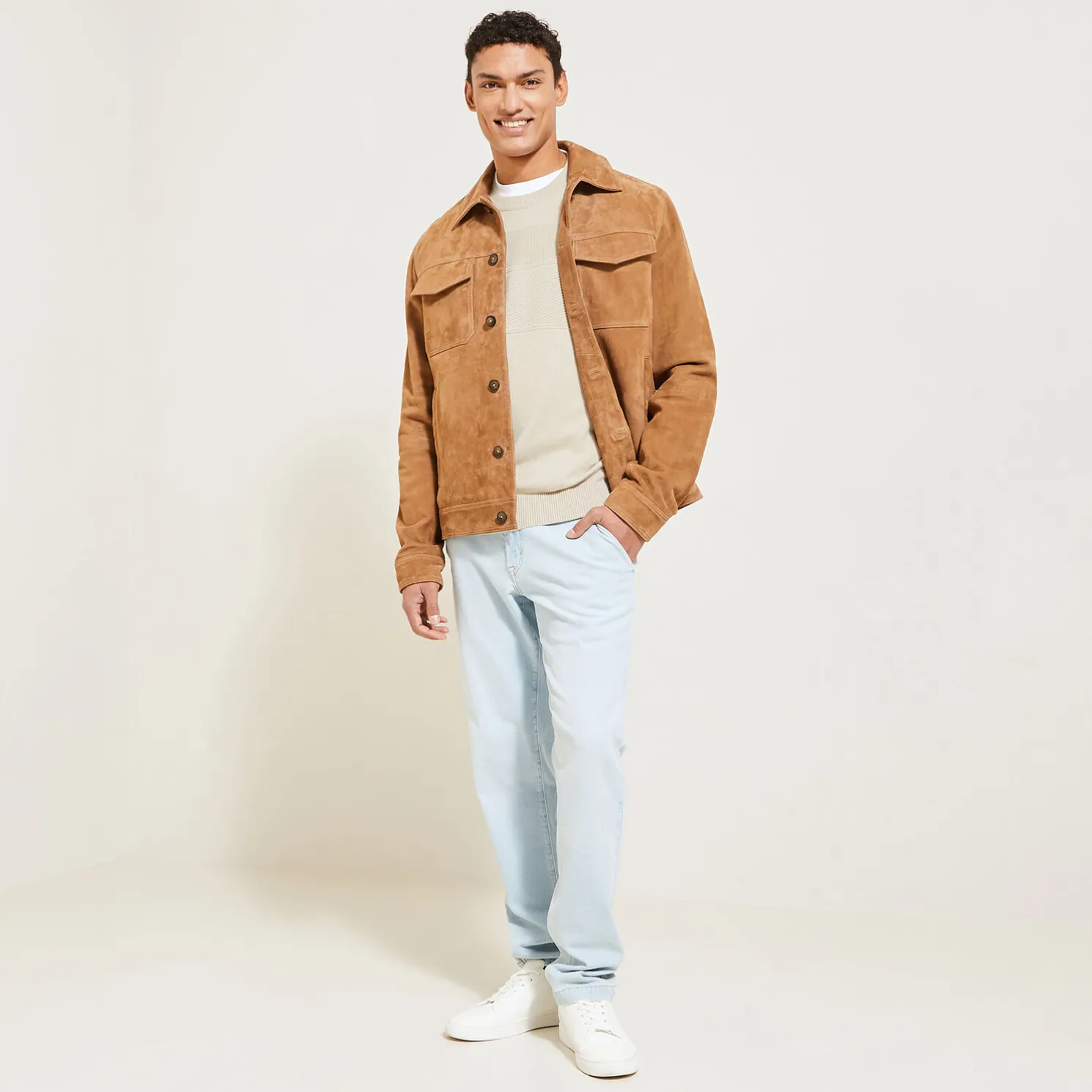 Gemêleerde trui met ronde hals, effen kleur