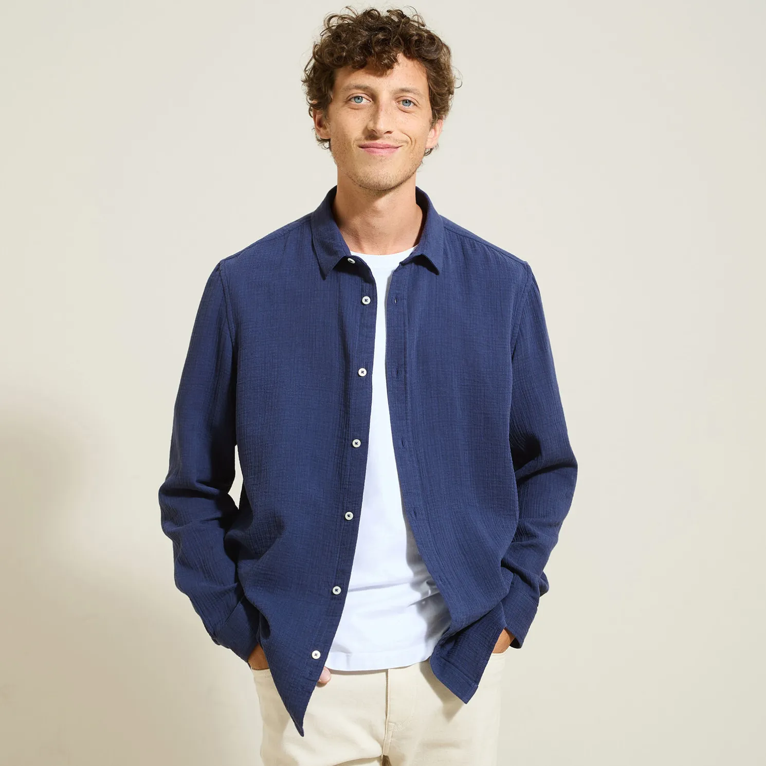 Hemd in katoengaas met klassieke kraag