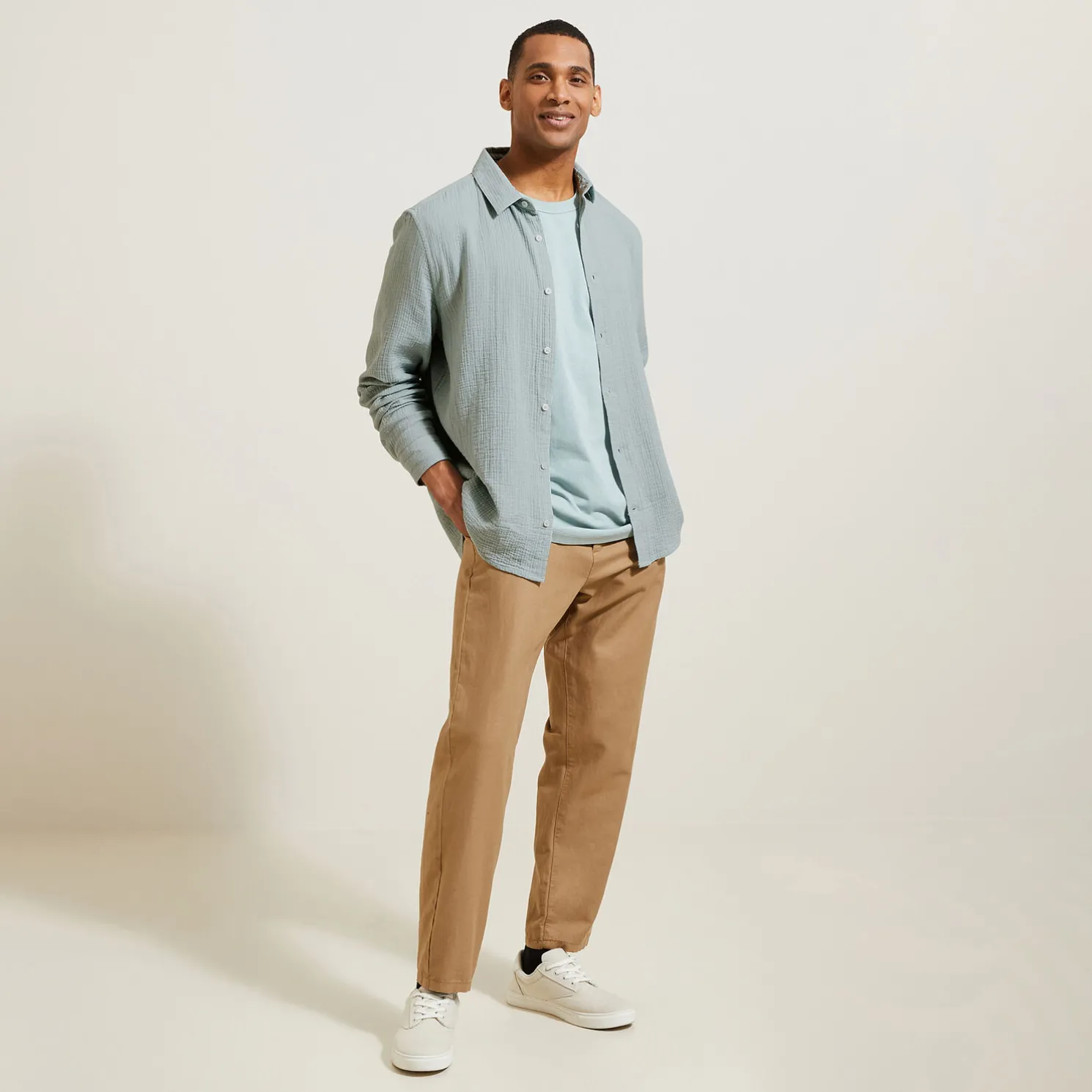 Hemd in katoengaas met klassieke kraag