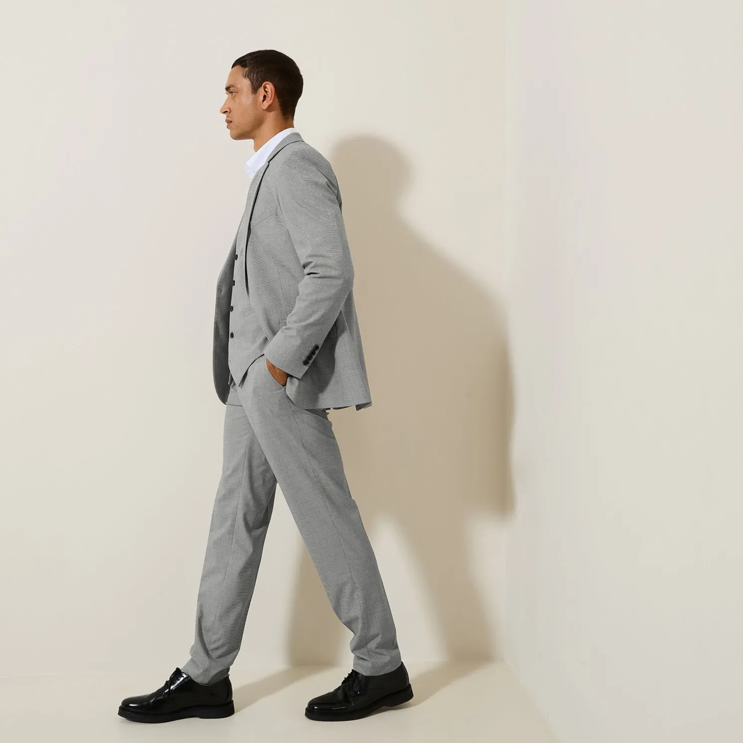 Het pakket slim kostuum pied-de-puce-motief - Grijs