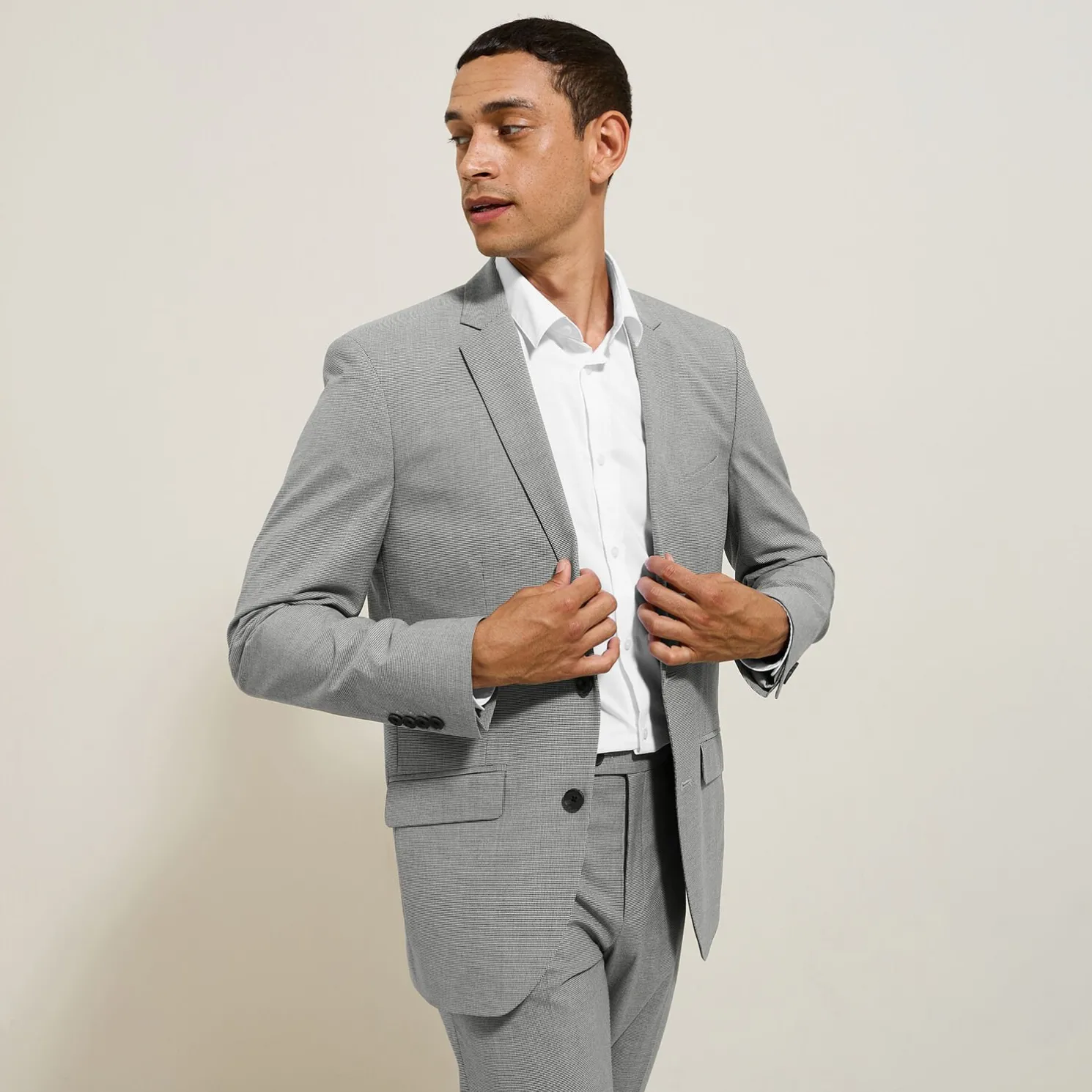 Het pakket slim kostuum pied-de-puce-motief - Grijs