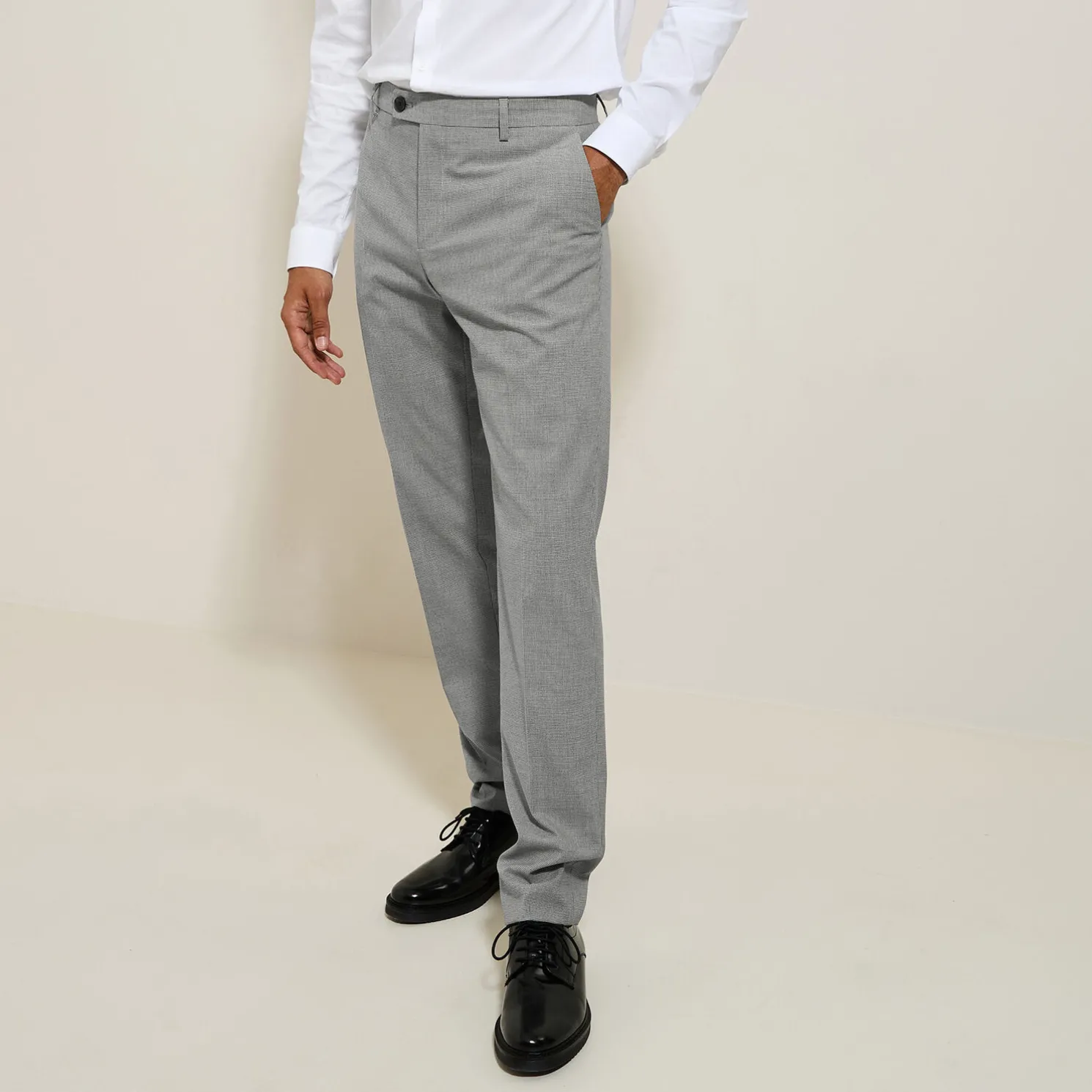 Het pakket slim kostuum pied-de-puce-motief - Grijs