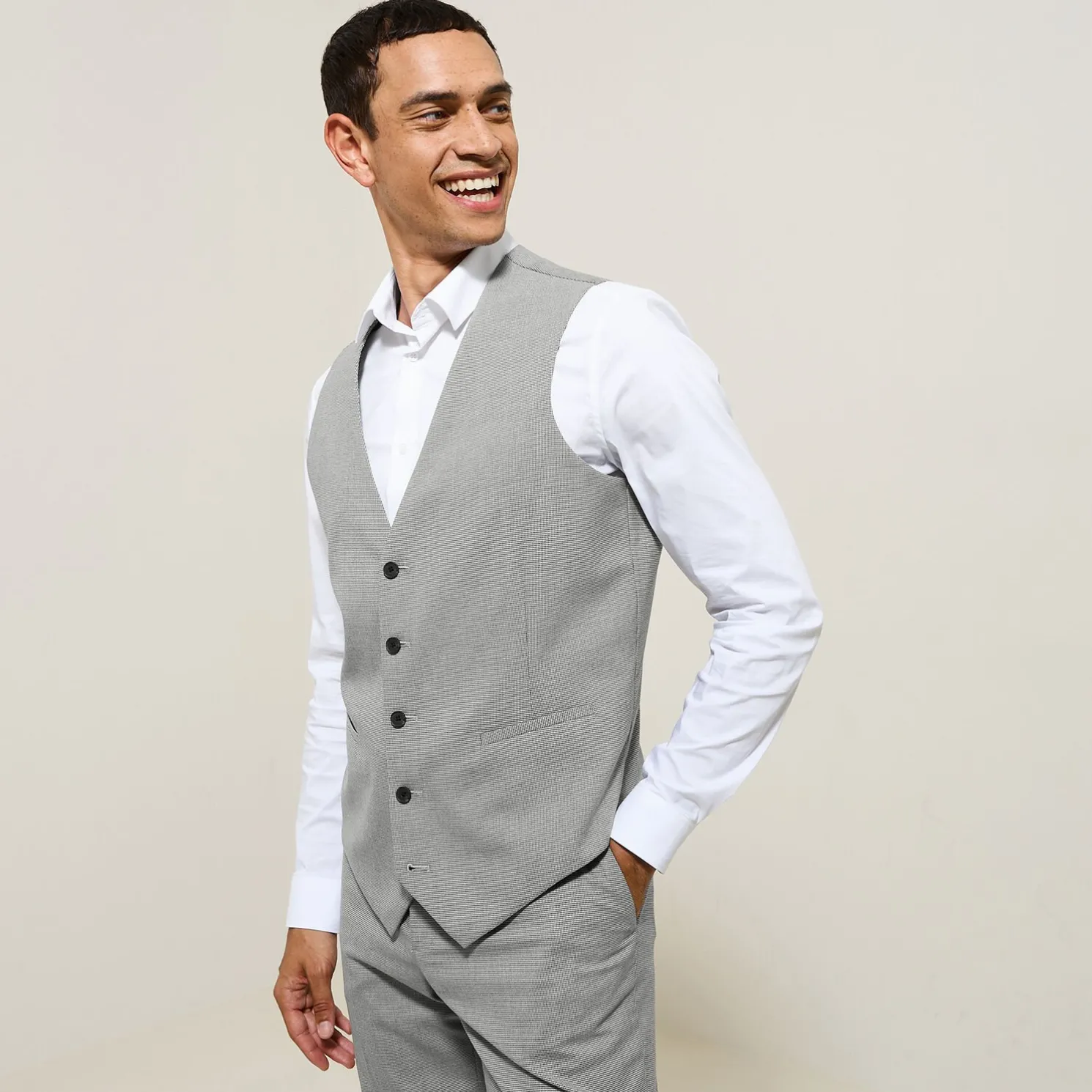 Het pakket slim kostuum pied-de-puce-motief - Grijs