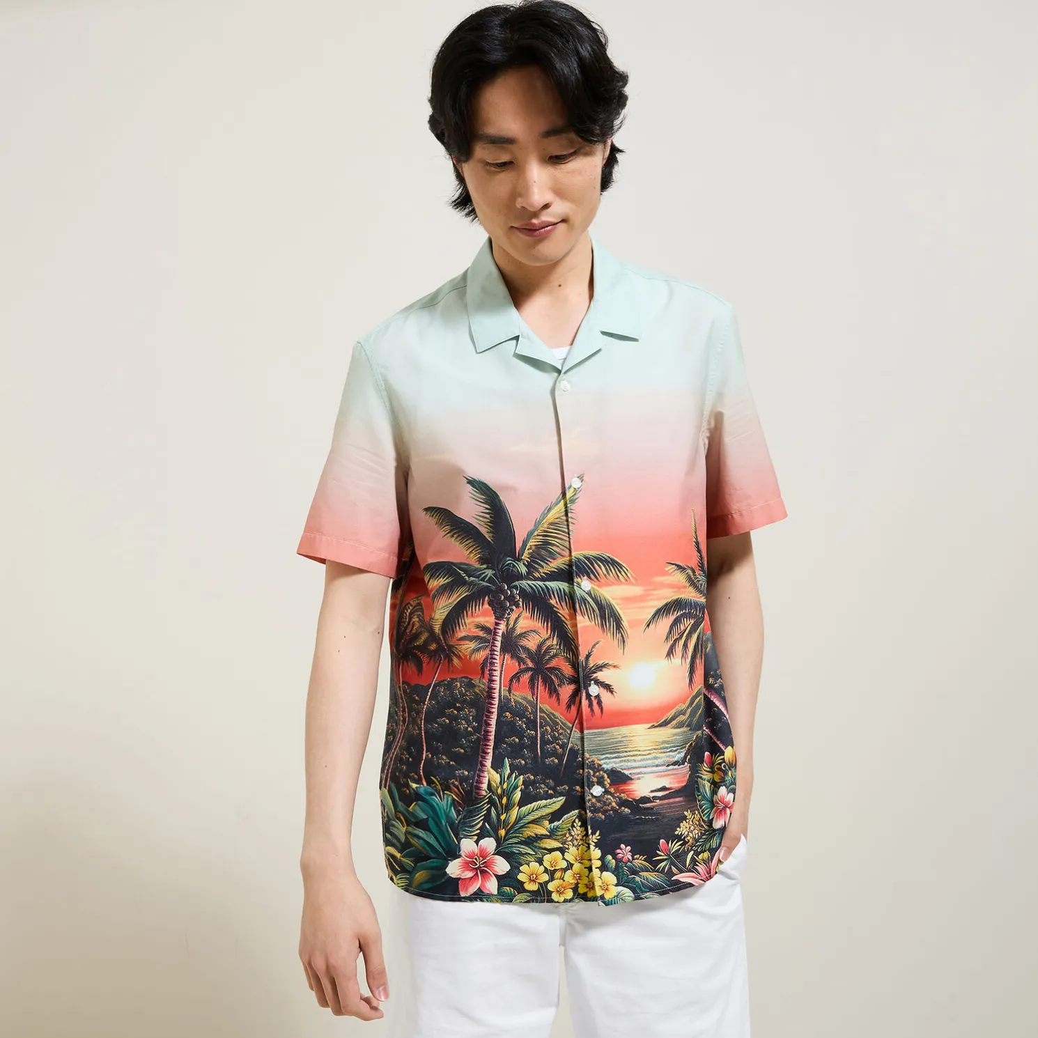 Katoenen hemdje met Hawaïaanse print