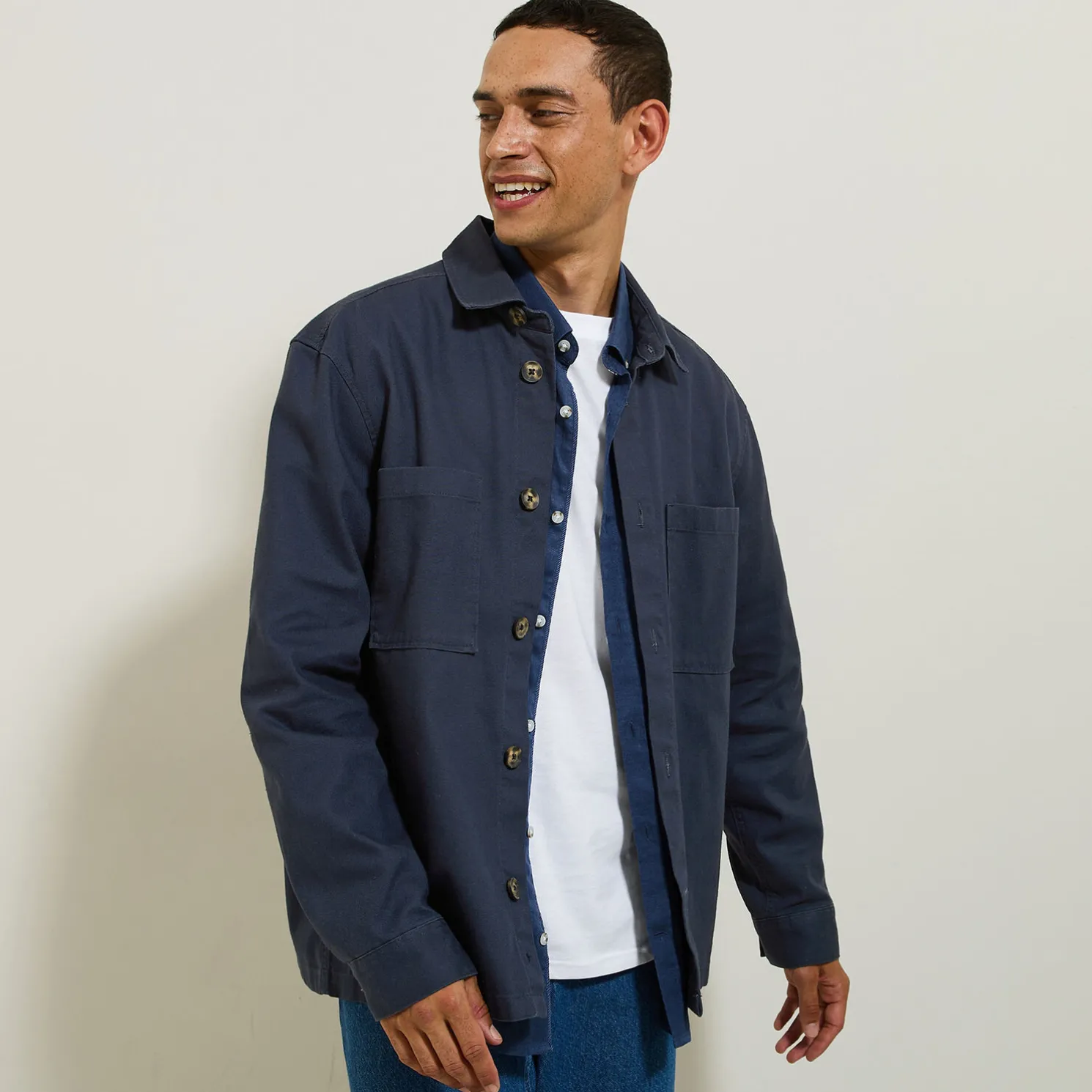 Katoenen overhemdjas met hemdskraag