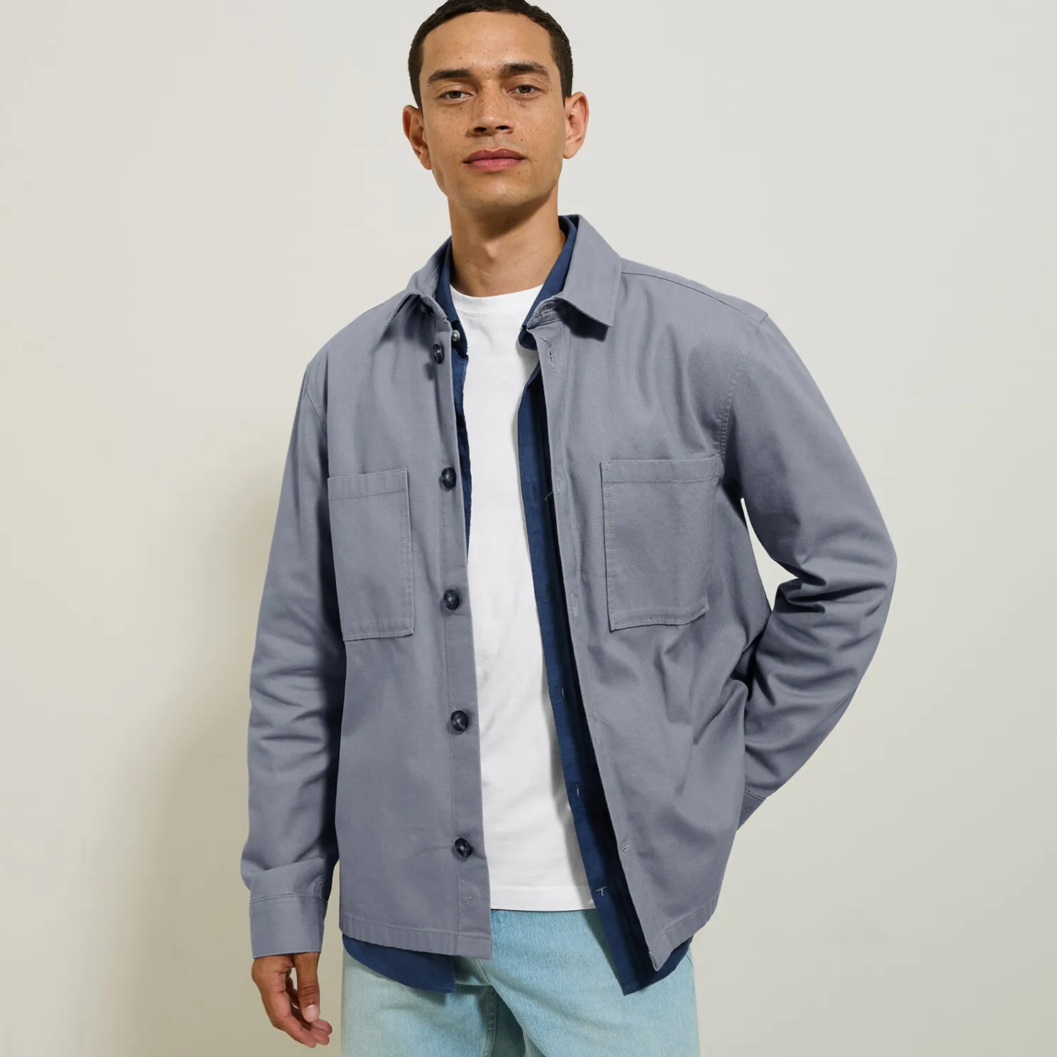 Katoenen overhemdjas met hemdskraag