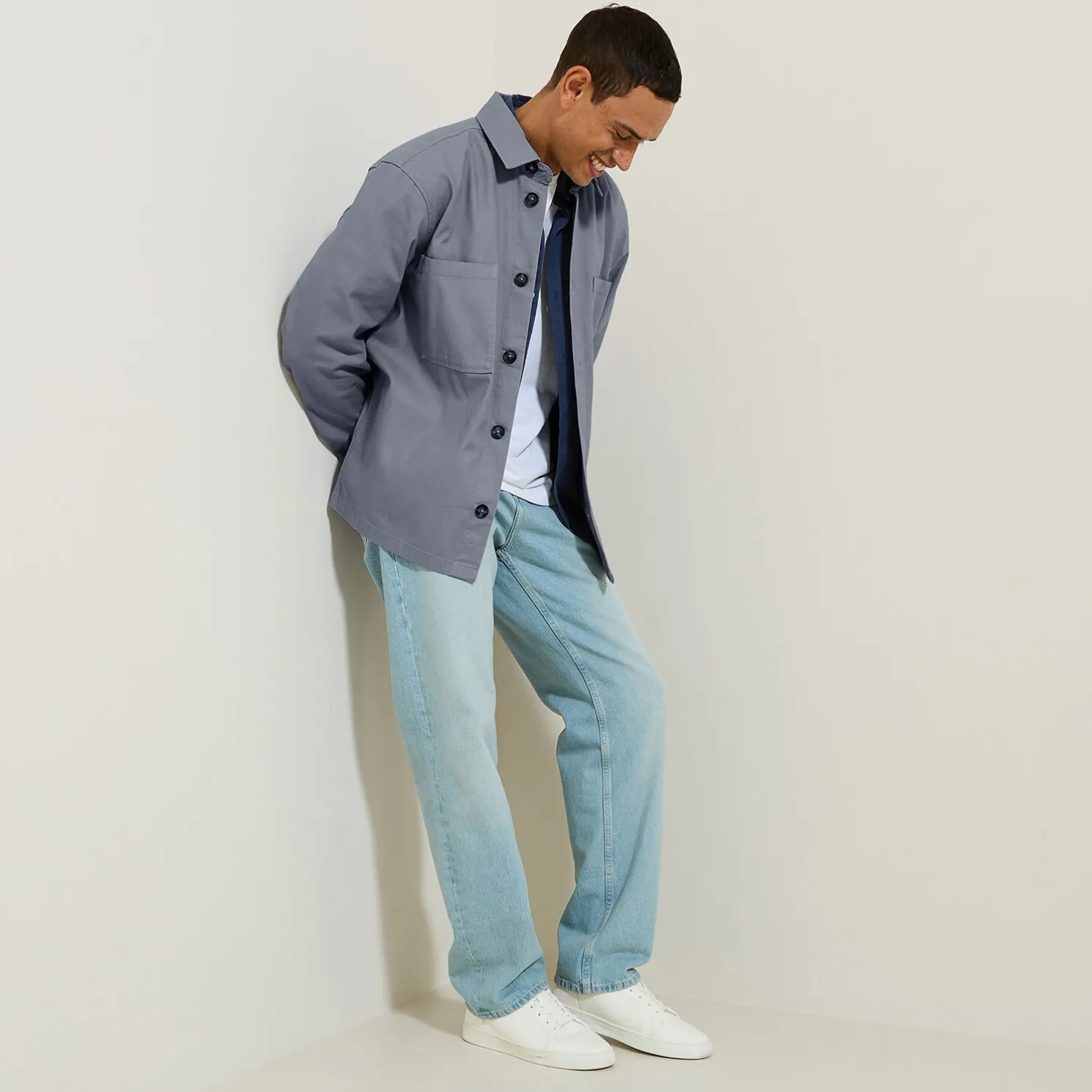 Katoenen overhemdjas met hemdskraag