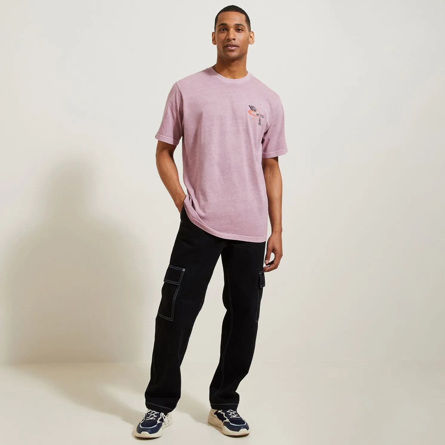 Katoenen T-shirt met ronde hals en print op de bor