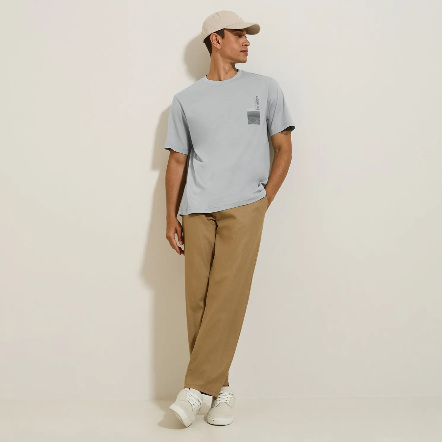 Katoenen T-shirt met ronde hals en print