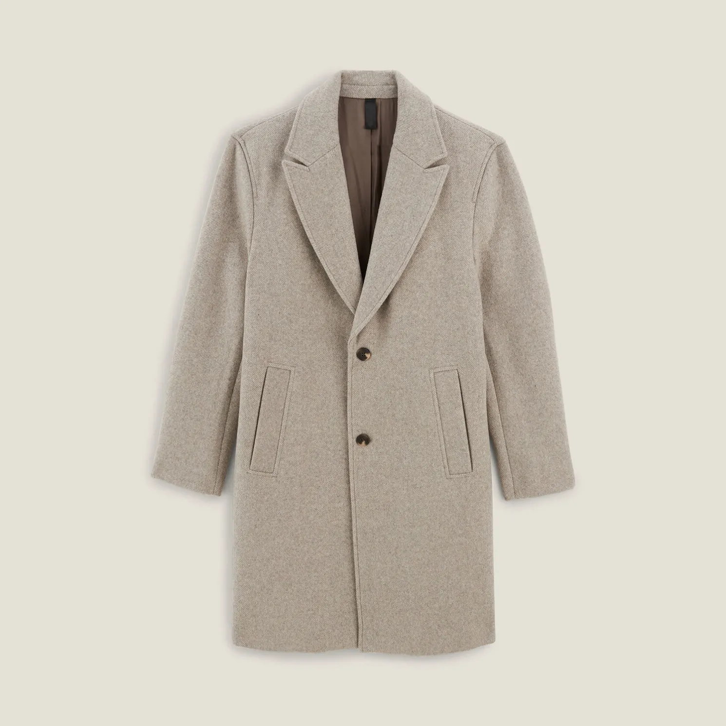 Lange mantel met visgraatmotief en reverskraag