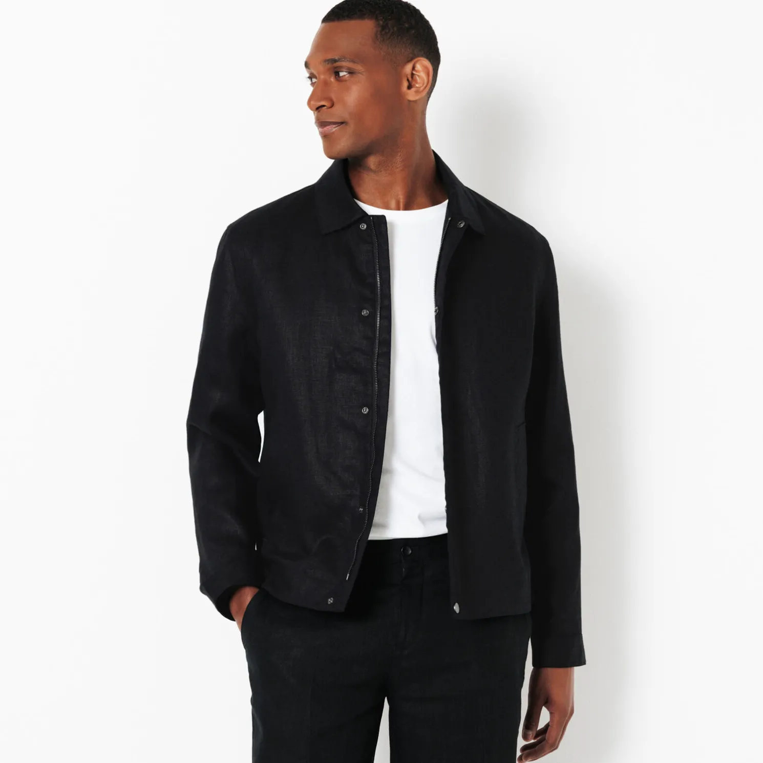 Linnen jack met hemdskraag