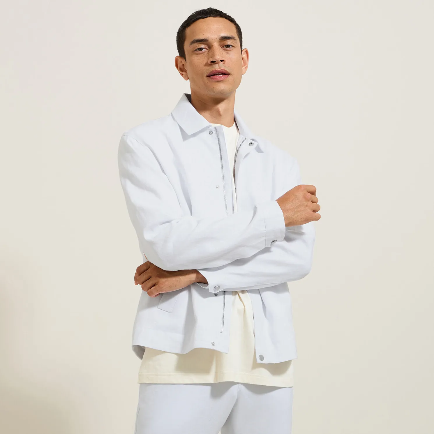 Linnen jack met hemdskraag