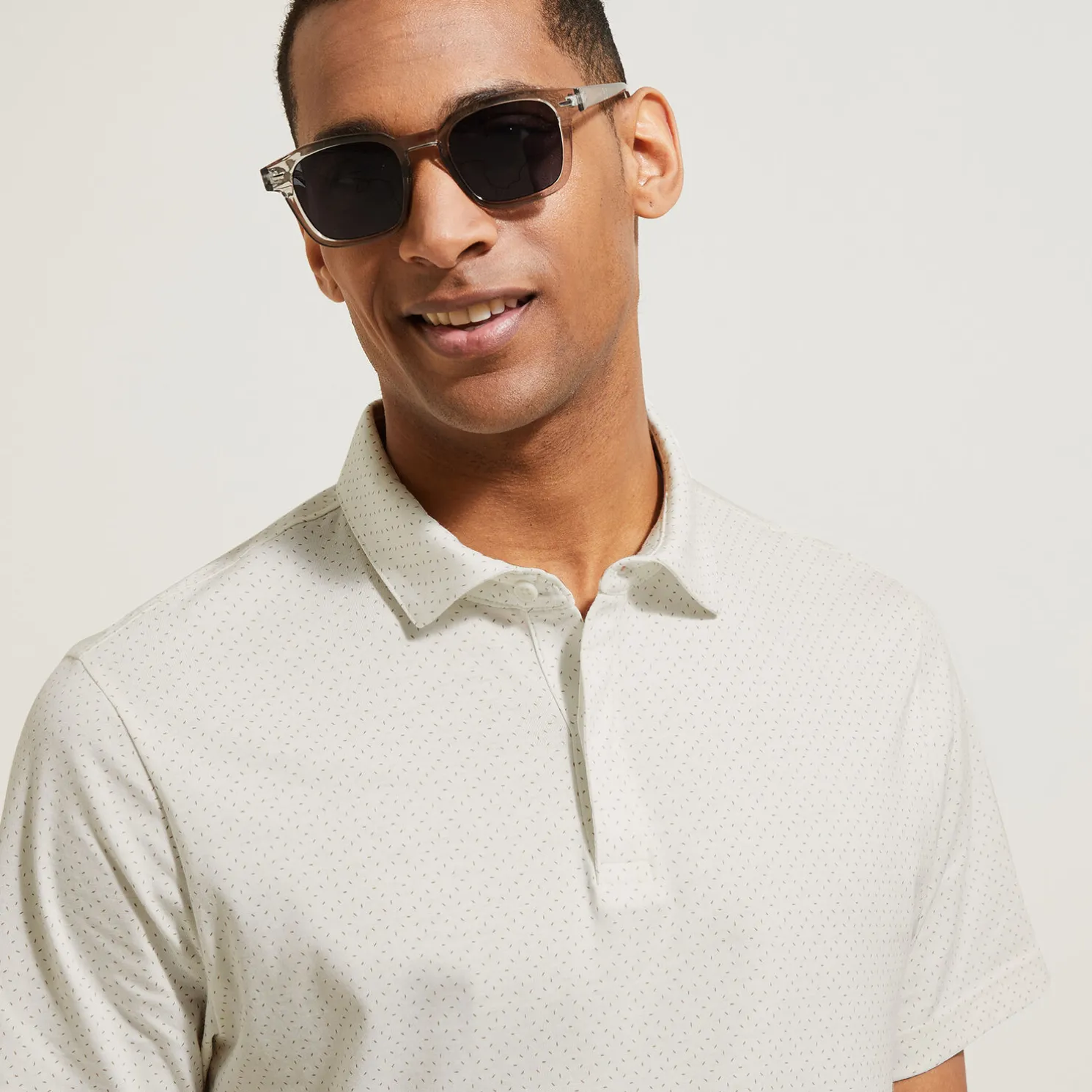 Polo in tricot met korte mouwen, print en Italiaan