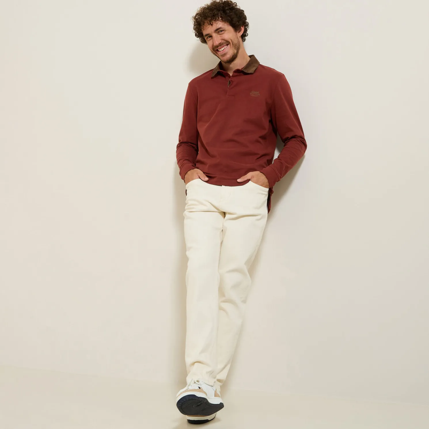 Polo lange mouwen in piquékatoen, fluwelen kraag