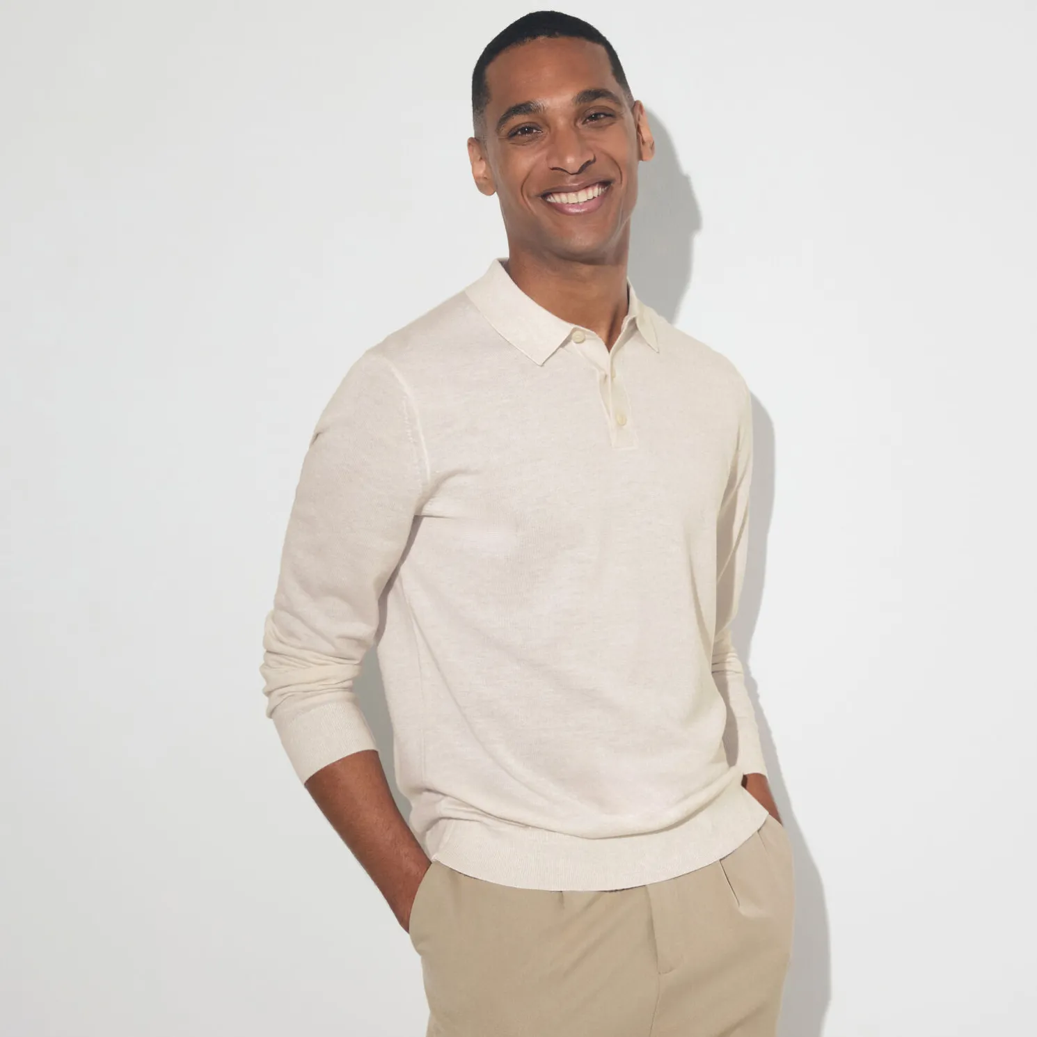 Polo met knoopkraag in merinoswol