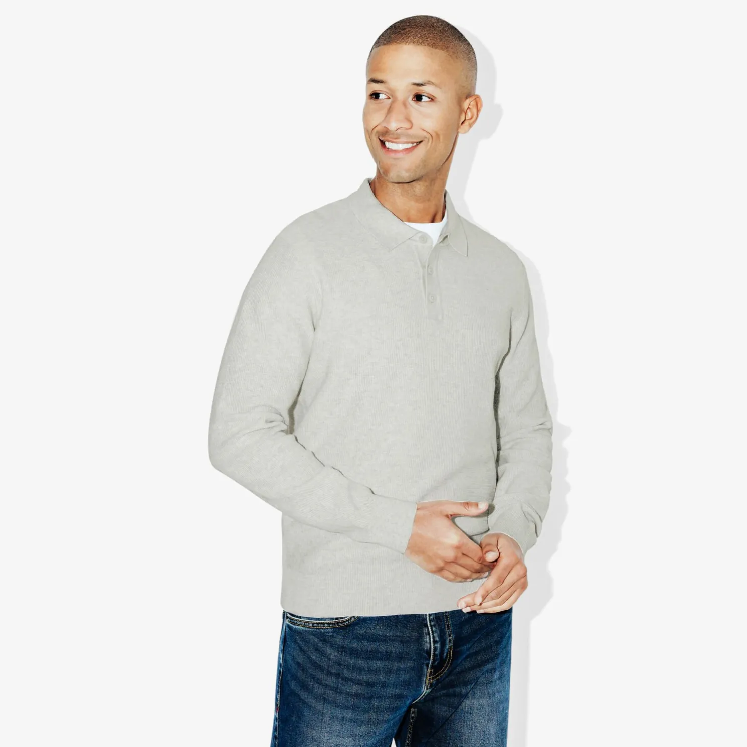 Polo met knopen in textuurstof