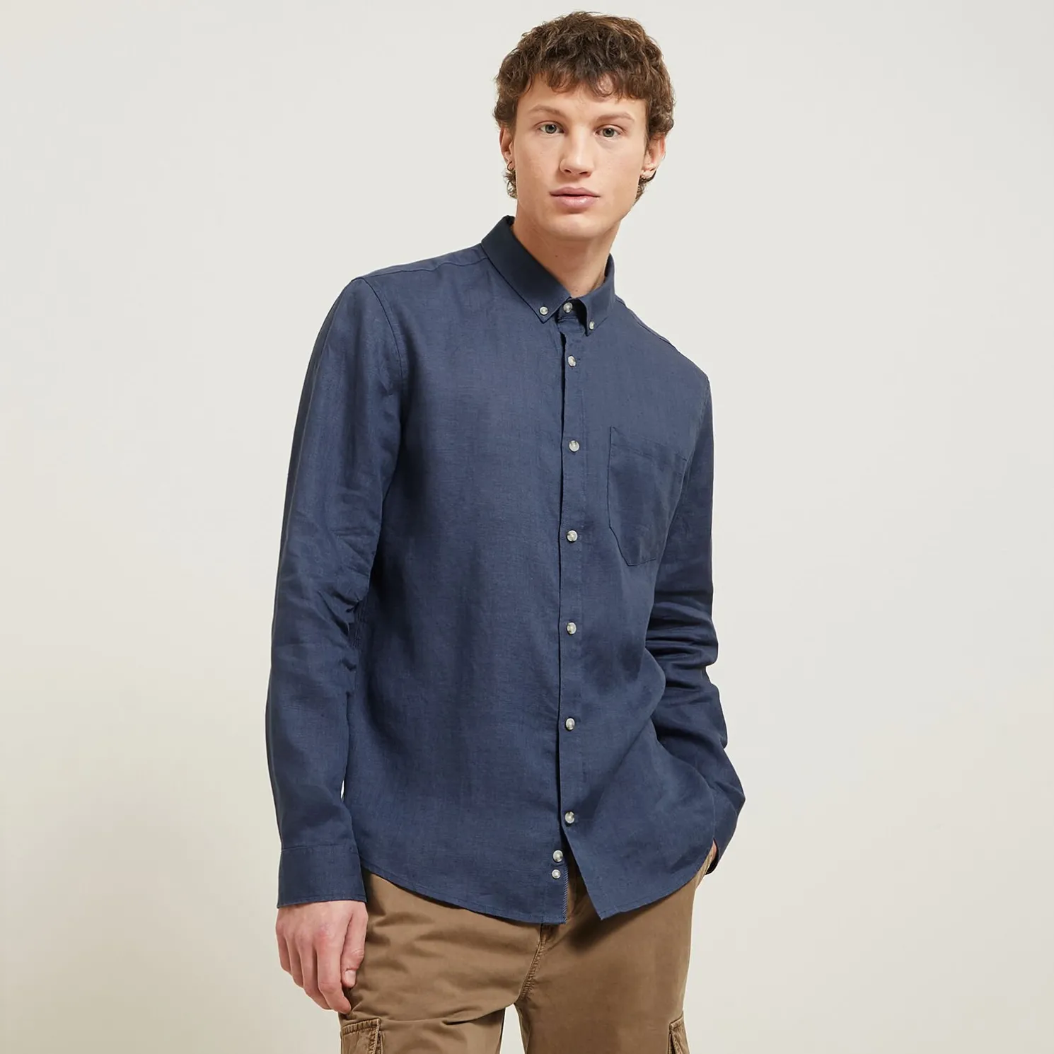 Regular effen hemd in linnen