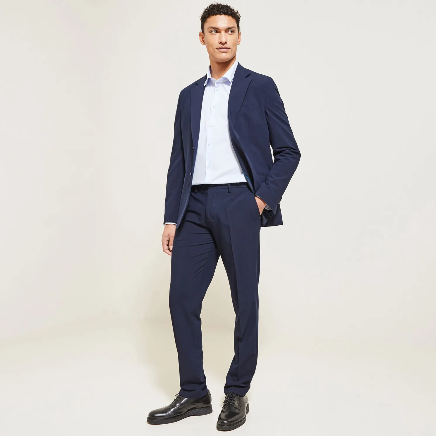 Regular effen hemd in katoen, nylon en elastaan