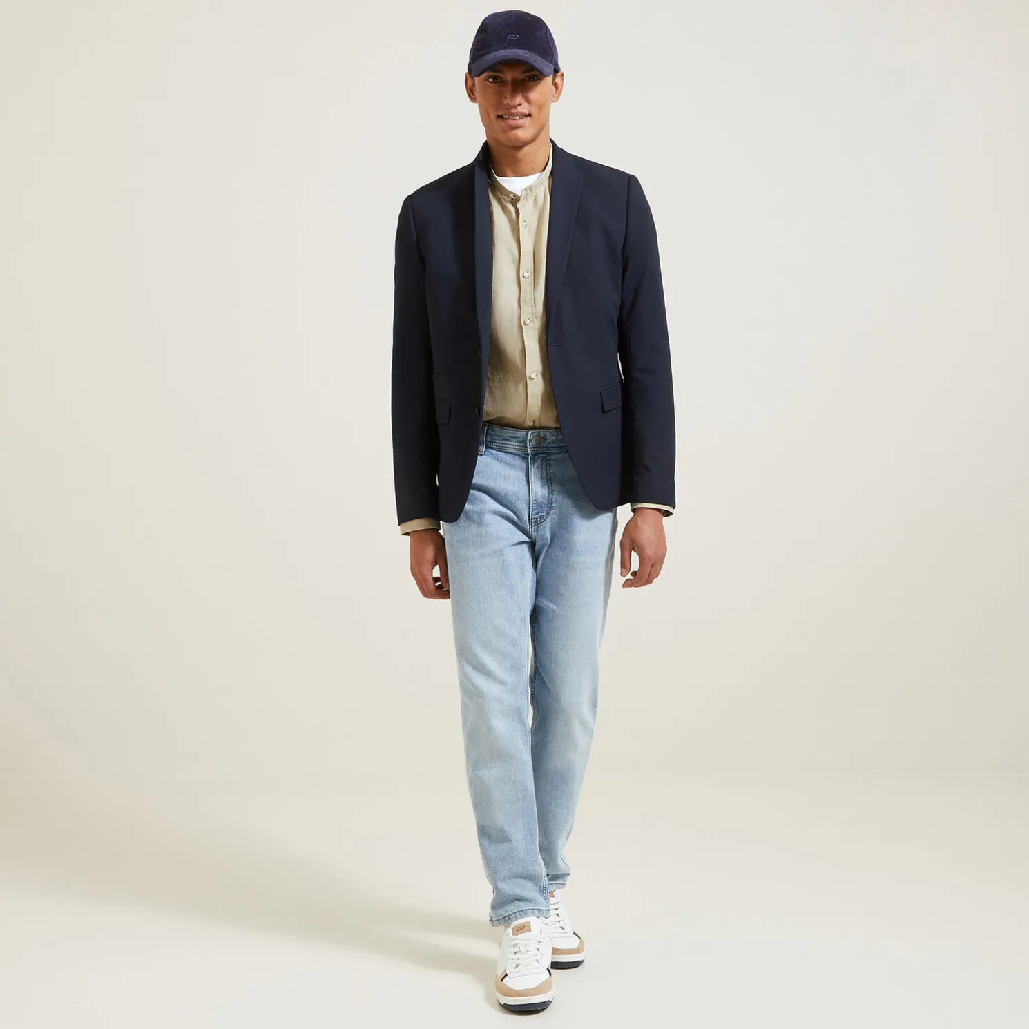 Regular effen hemd in linnen met mao-kraag