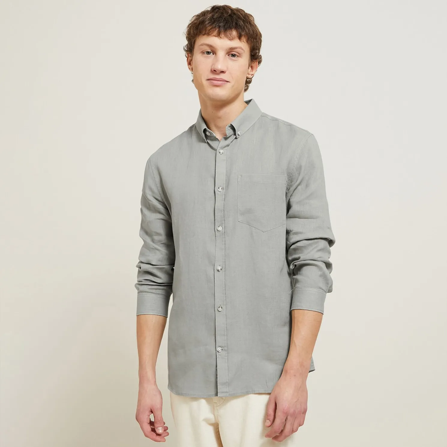 Regular effen hemd in linnen