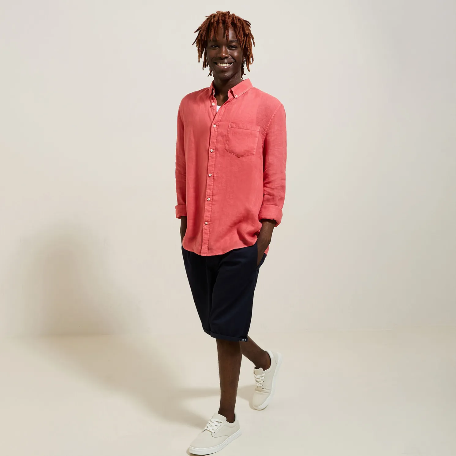 Regular effen hemd in linnen