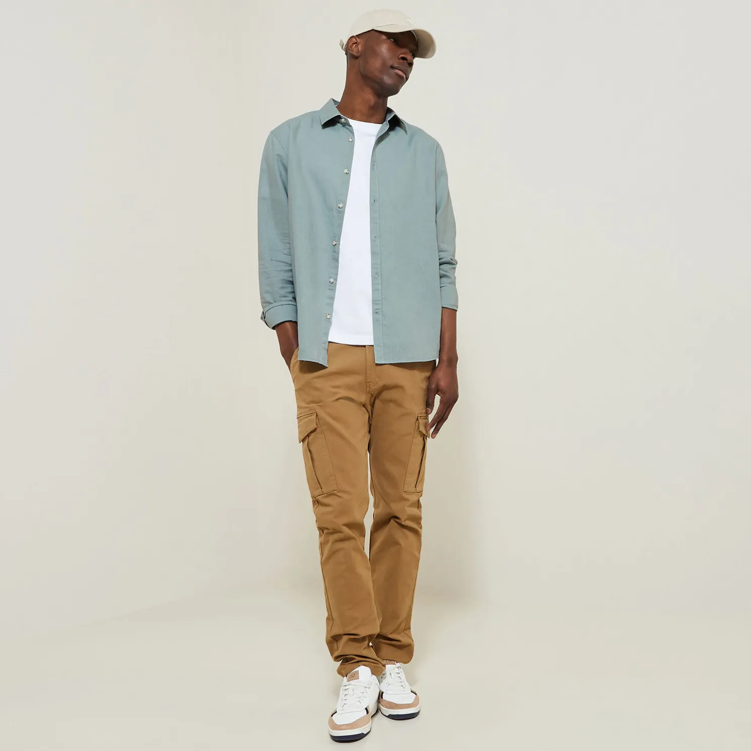 Regular effen hemd in katoen en linnen