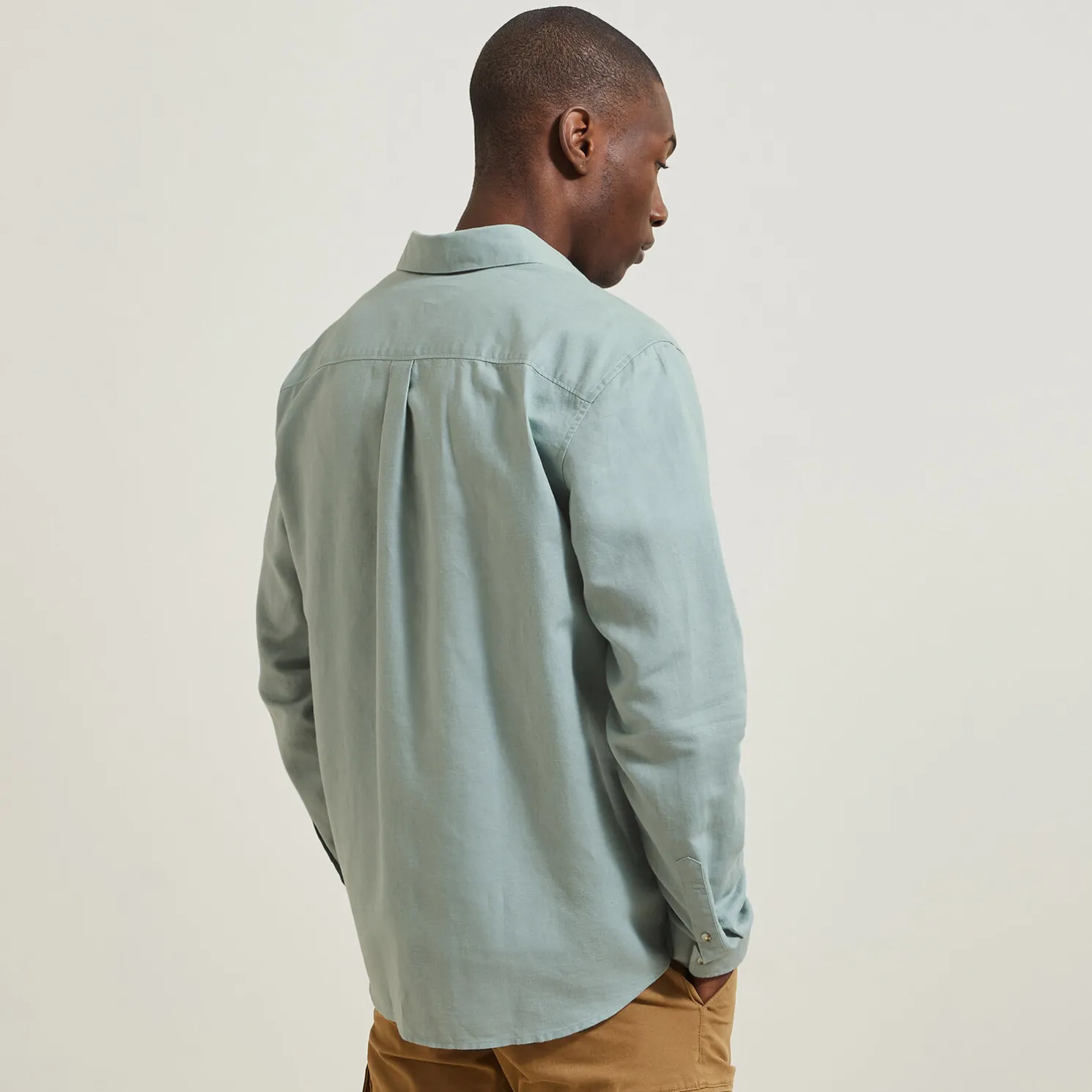 Regular effen hemd in katoen en linnen