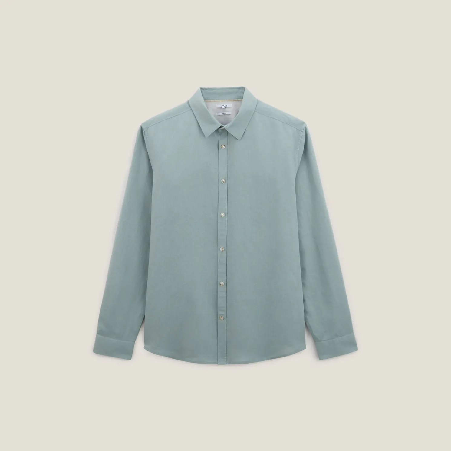 Regular effen hemd in katoen en linnen