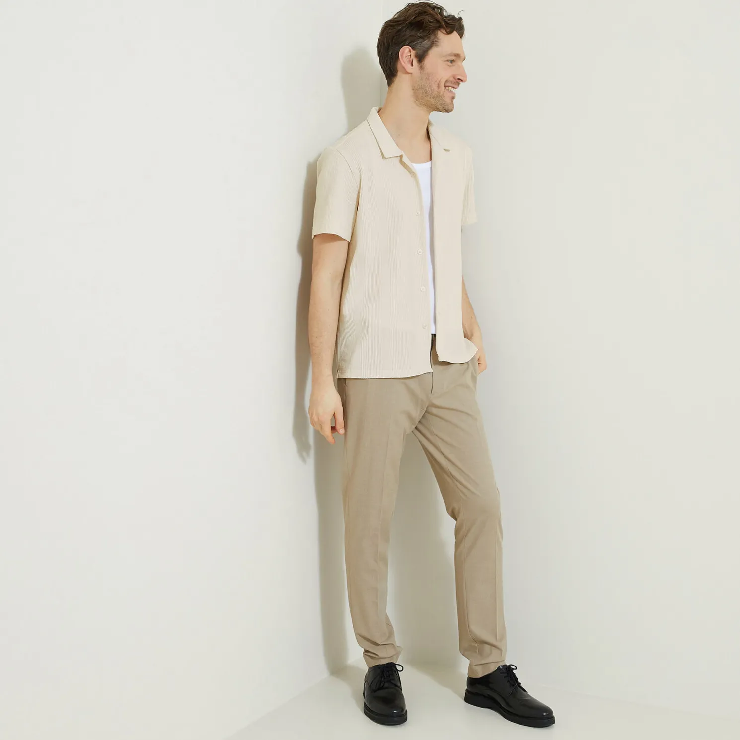 Regular effen katoenen hemdje met wafeleffect