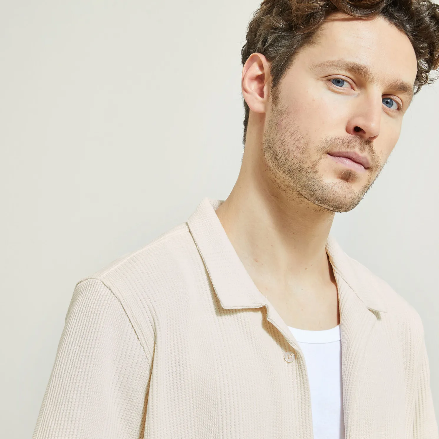 Regular effen katoenen hemdje met wafeleffect