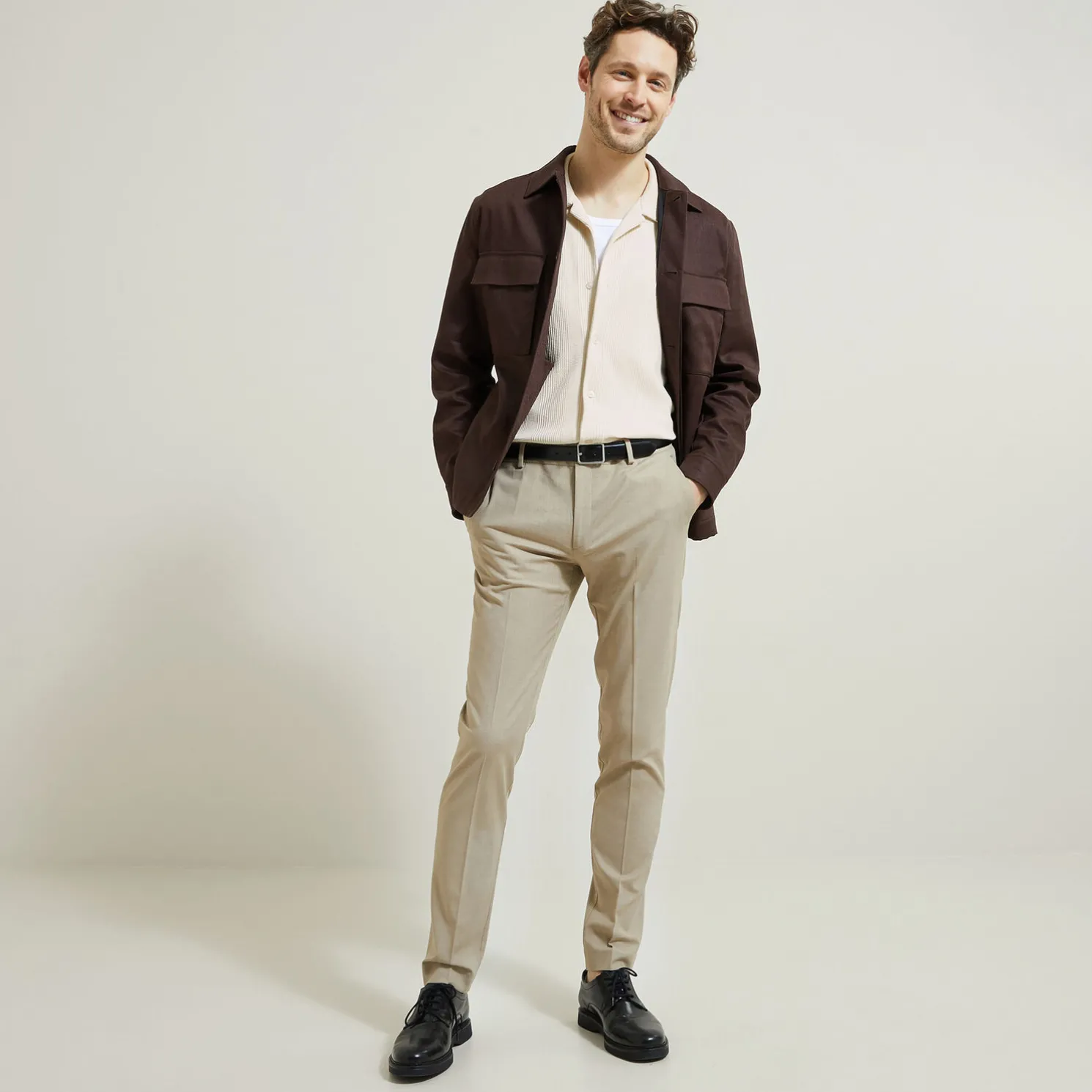 Regular effen katoenen hemdje met wafeleffect