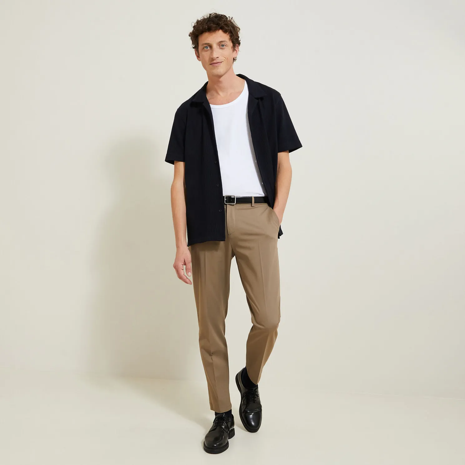 Regular effen katoenen hemdje met wafeleffect