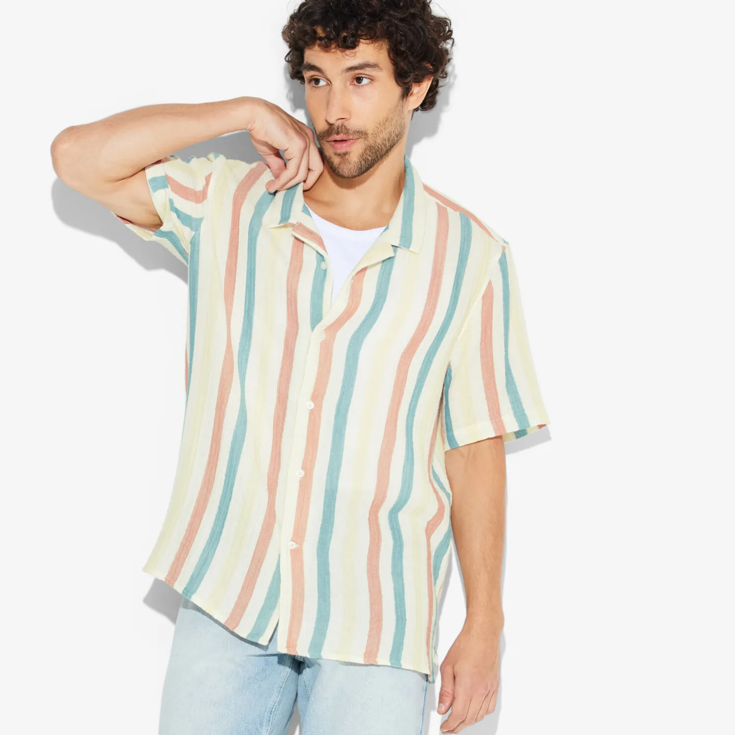 Regular fit gestreept overhemd met korte mouw van