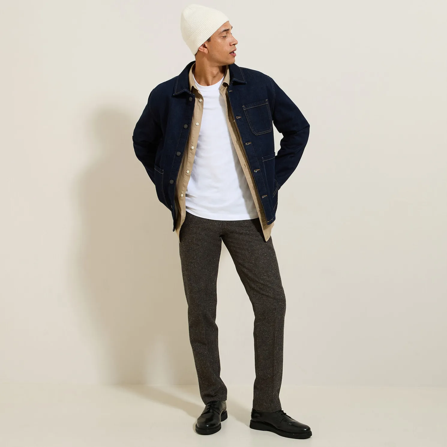 Regular, flanellen chinobroek met plooien