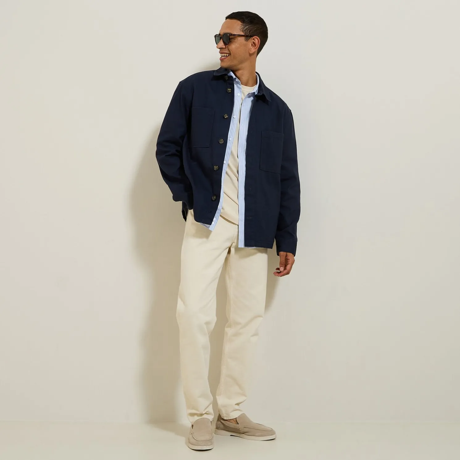 Regular gestreept hemd in katoen