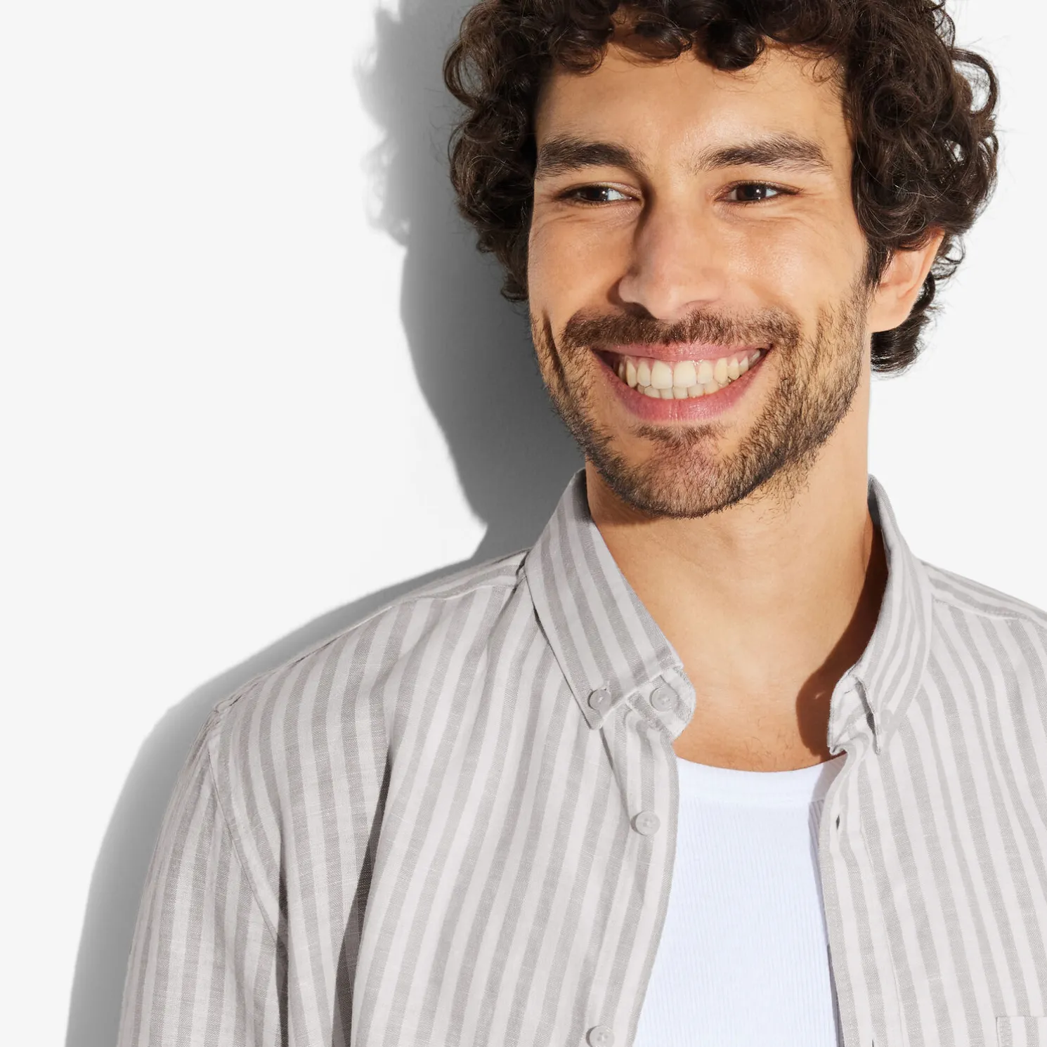 Regular gestreept hemd in katoen en linnen